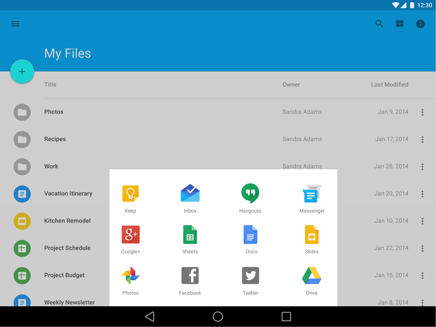 Material Design grid list bottom sheet on tablet