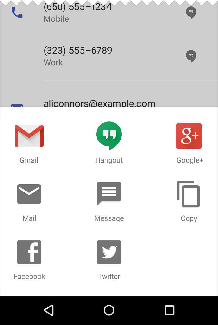 Material Design modal bottom sheet with action grid