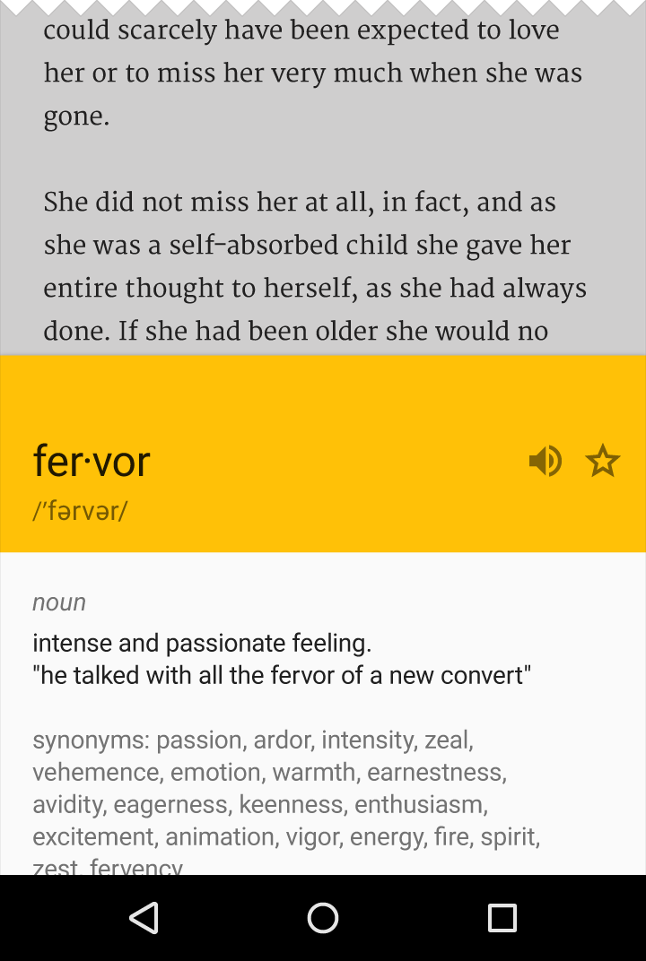 Material Design modal bottom sheet for term definitions