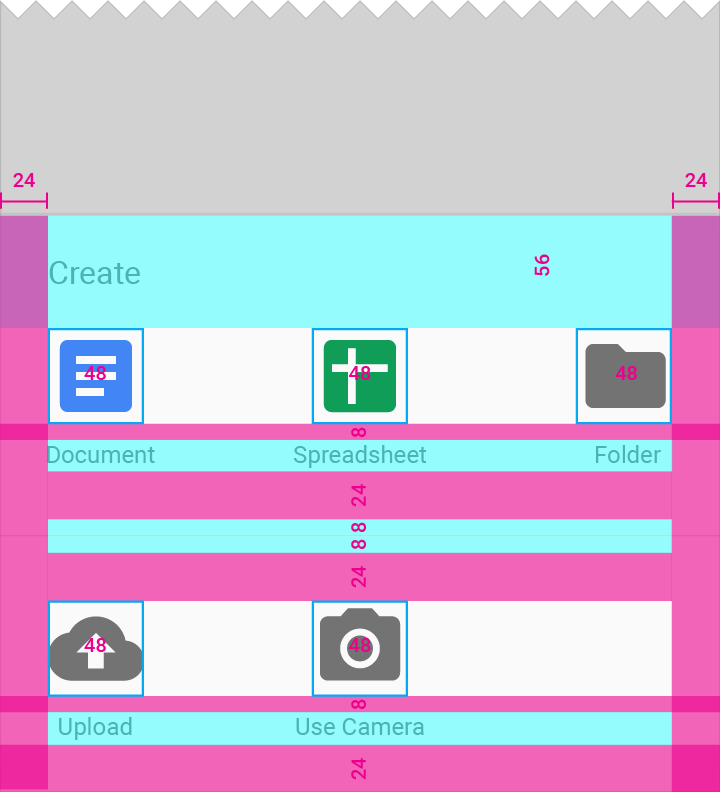 Material Design keylines for grid bottom sheet header