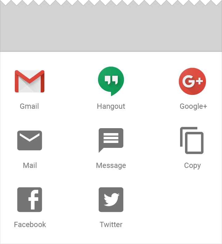 Material Design grid bottom sheet with standard app actions