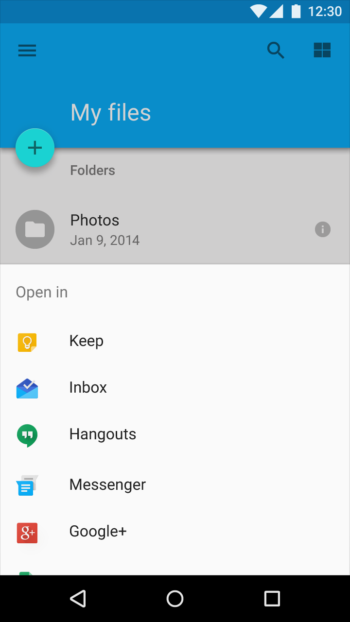Material Design modal bottom sheets slide over content