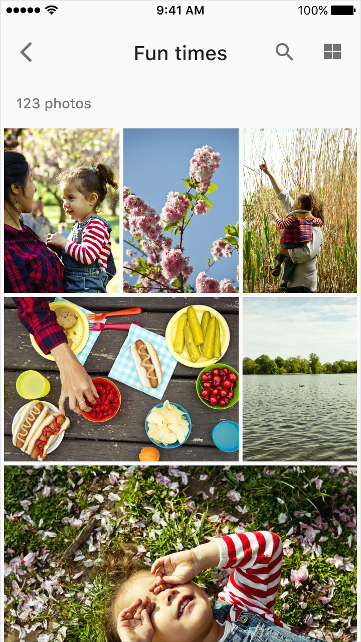 Touch images in a gallery with Material Design