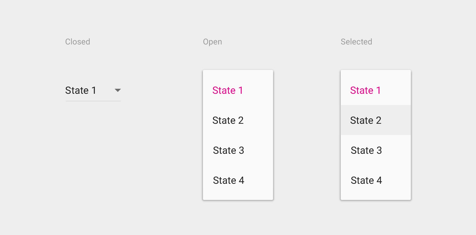 Material Design 下拉按钮和菜单状态示例