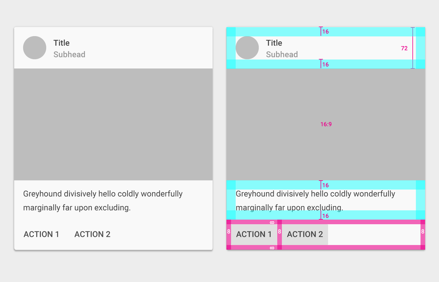 Material Design 示例中的内容块组合