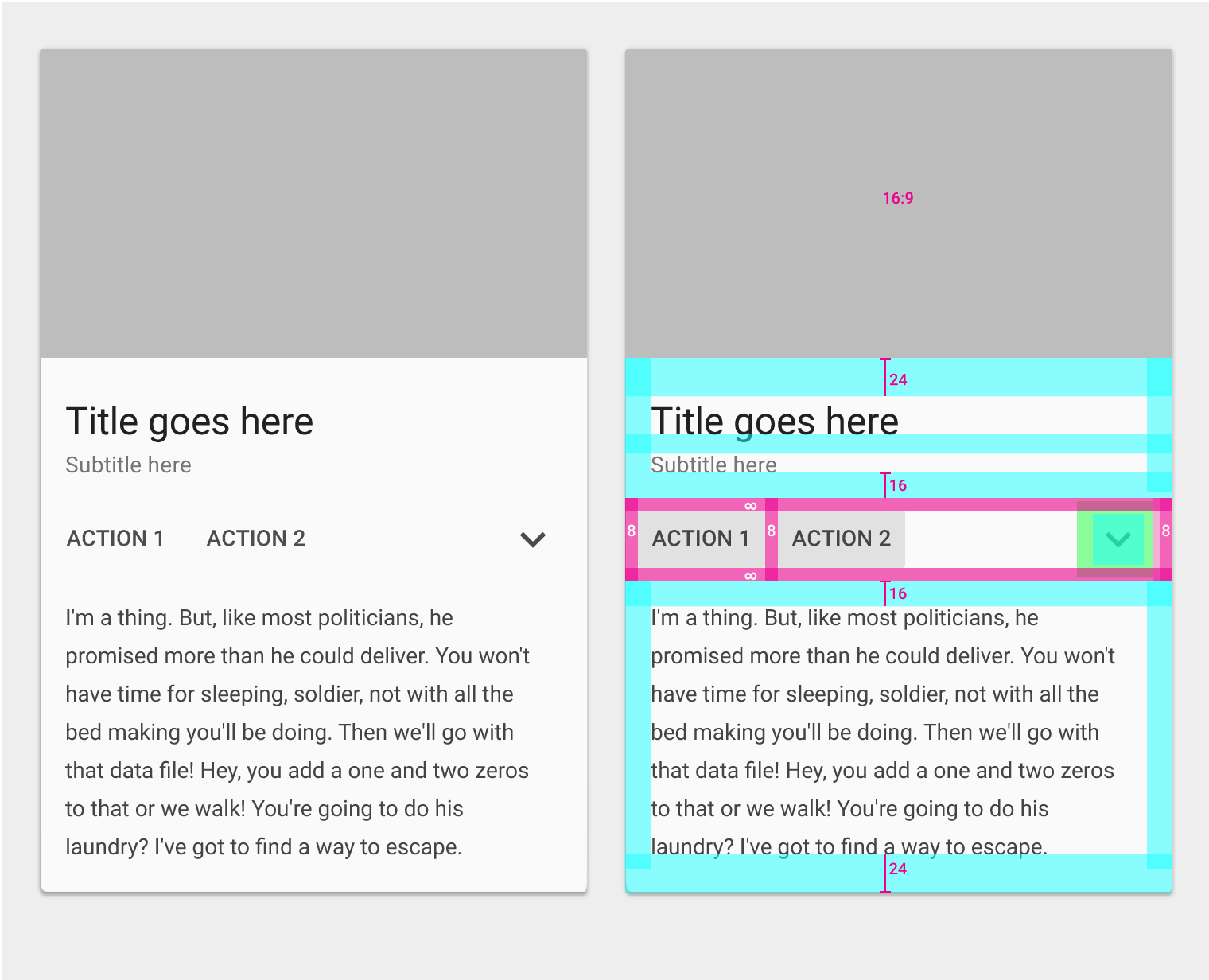 Material Design 示例中的内容块组合