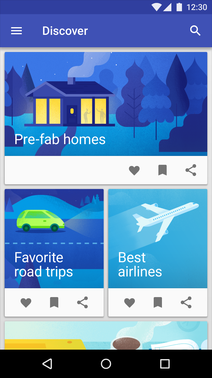 Material Design 中具有不同布局的卡片集