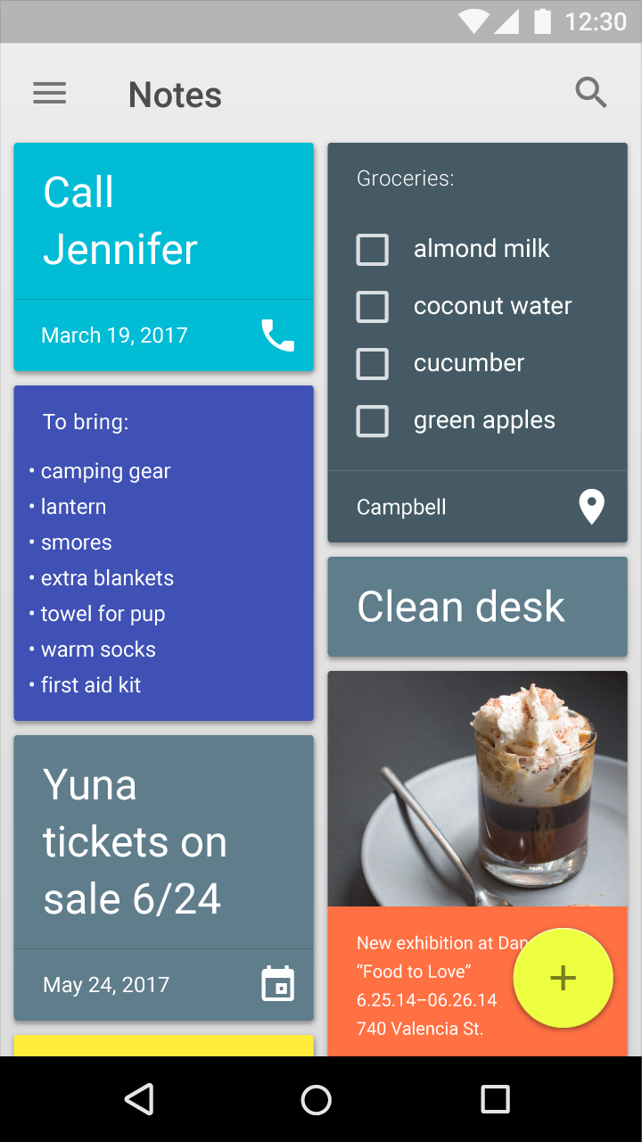 Material Design 中具有不同布局的卡片集