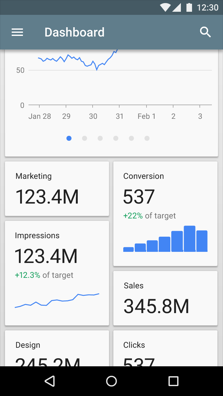 Material Design 中具有不同布局的卡片集