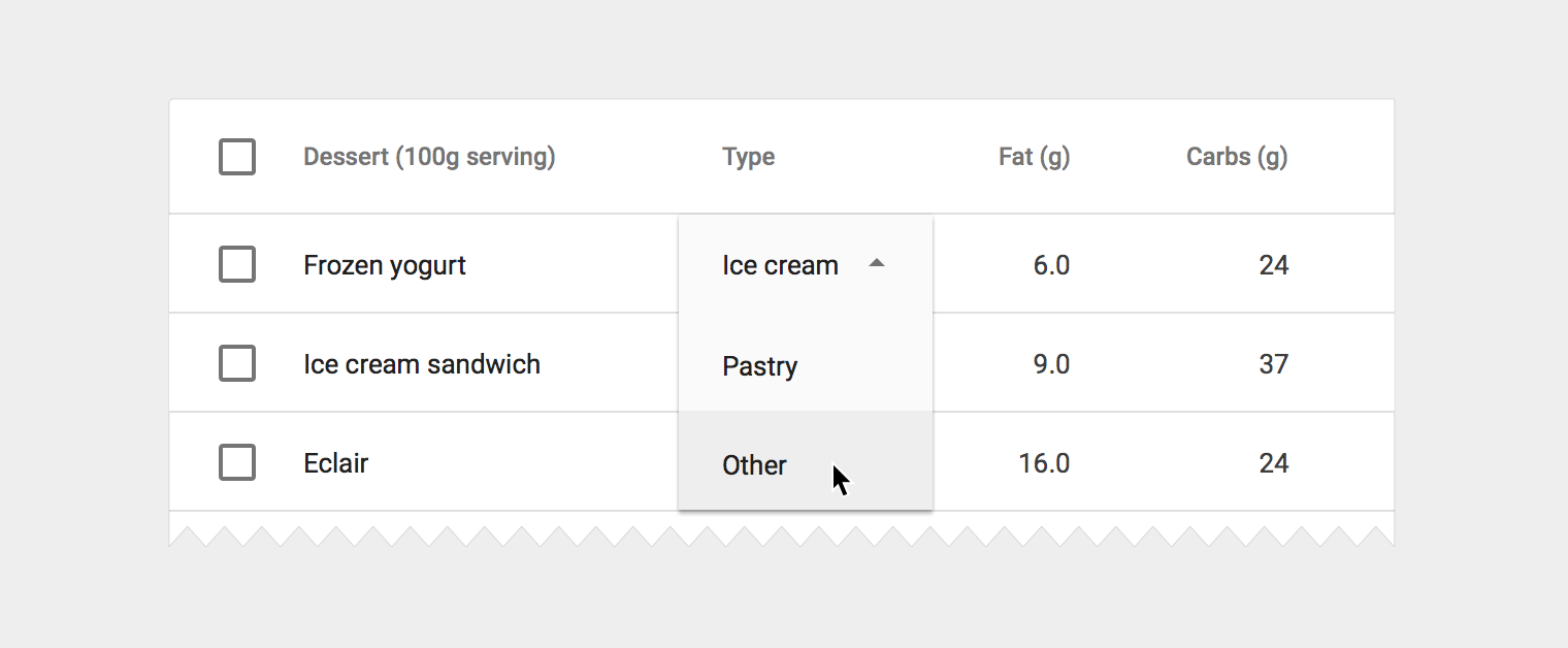 Expanded inline menu in Material Design
