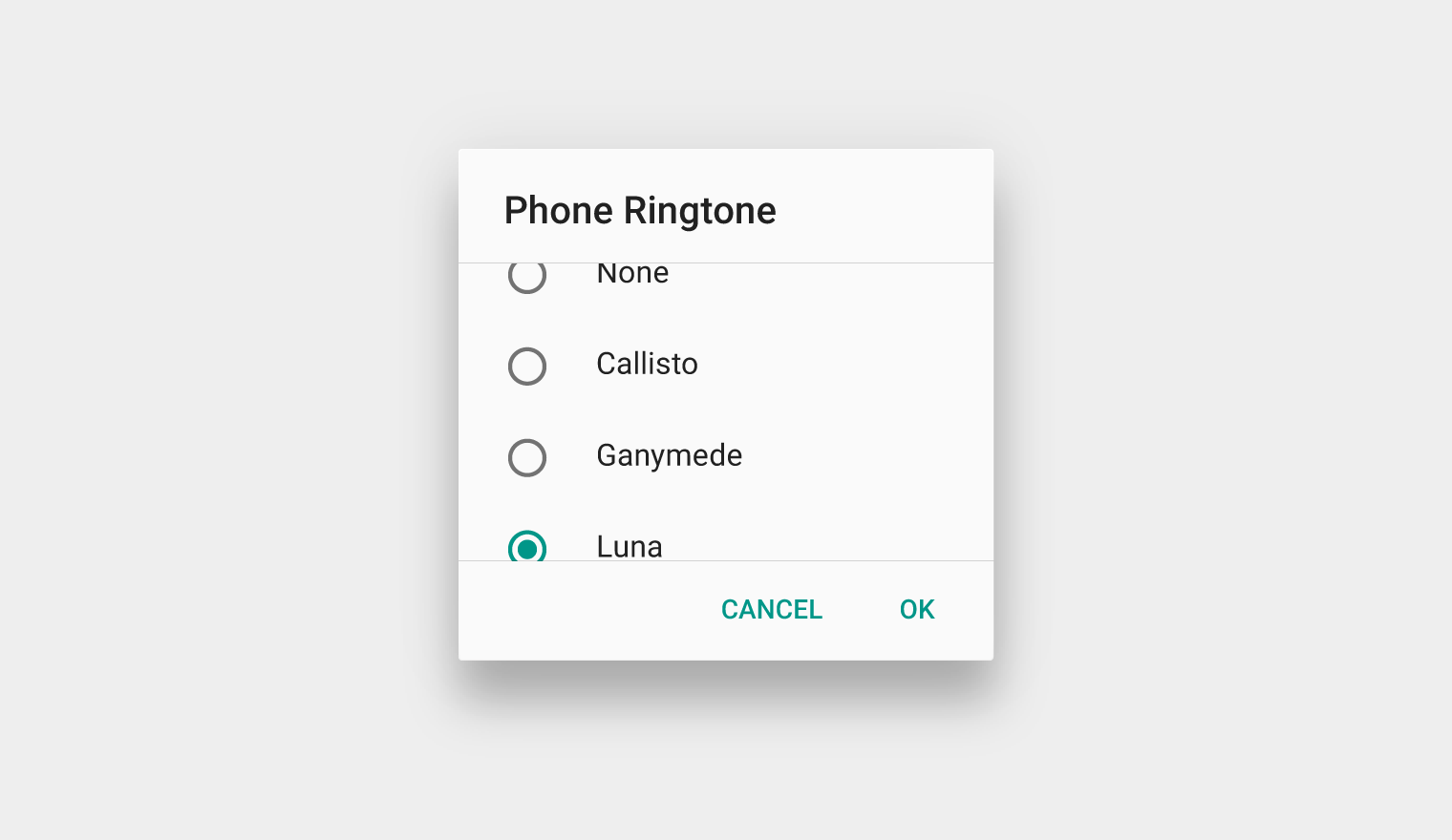 Material Design: Fixed dialog title for scrollable lists