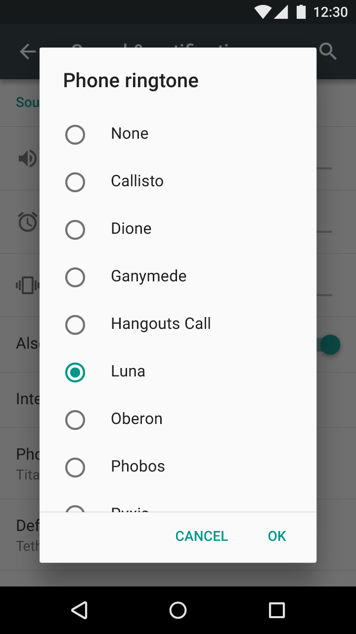 Material Design confirmation dialog with left-aligned controls