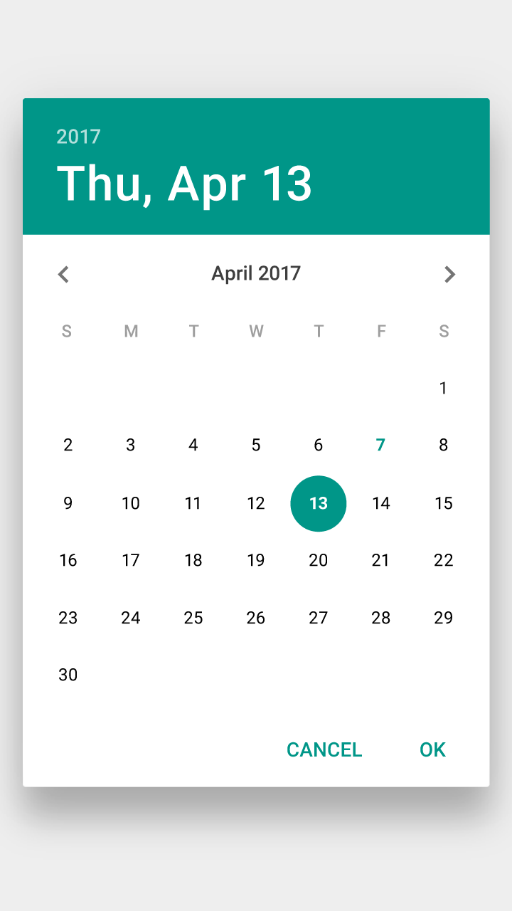 User selects a date and taps "OK" in Material Design