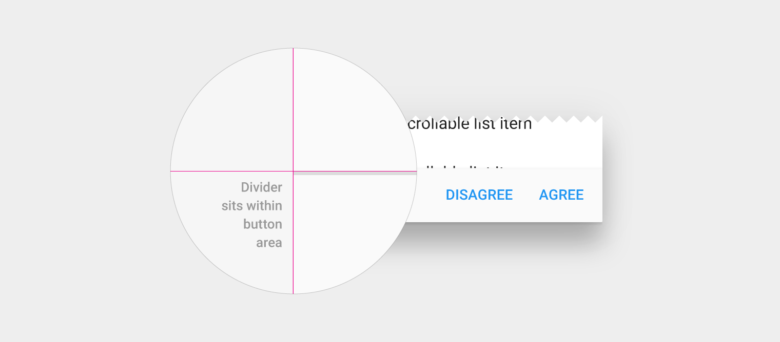 Material Design dialog with stroke separating content and actions