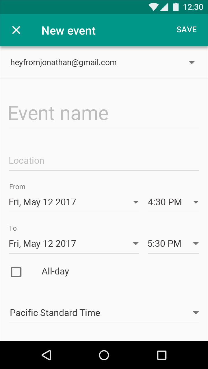 Full-screen dialog example in Material Design