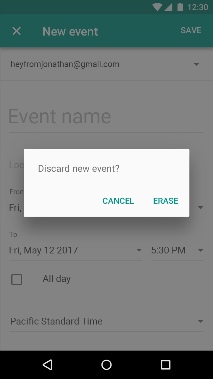 Material Design: Confirm discard if changes made