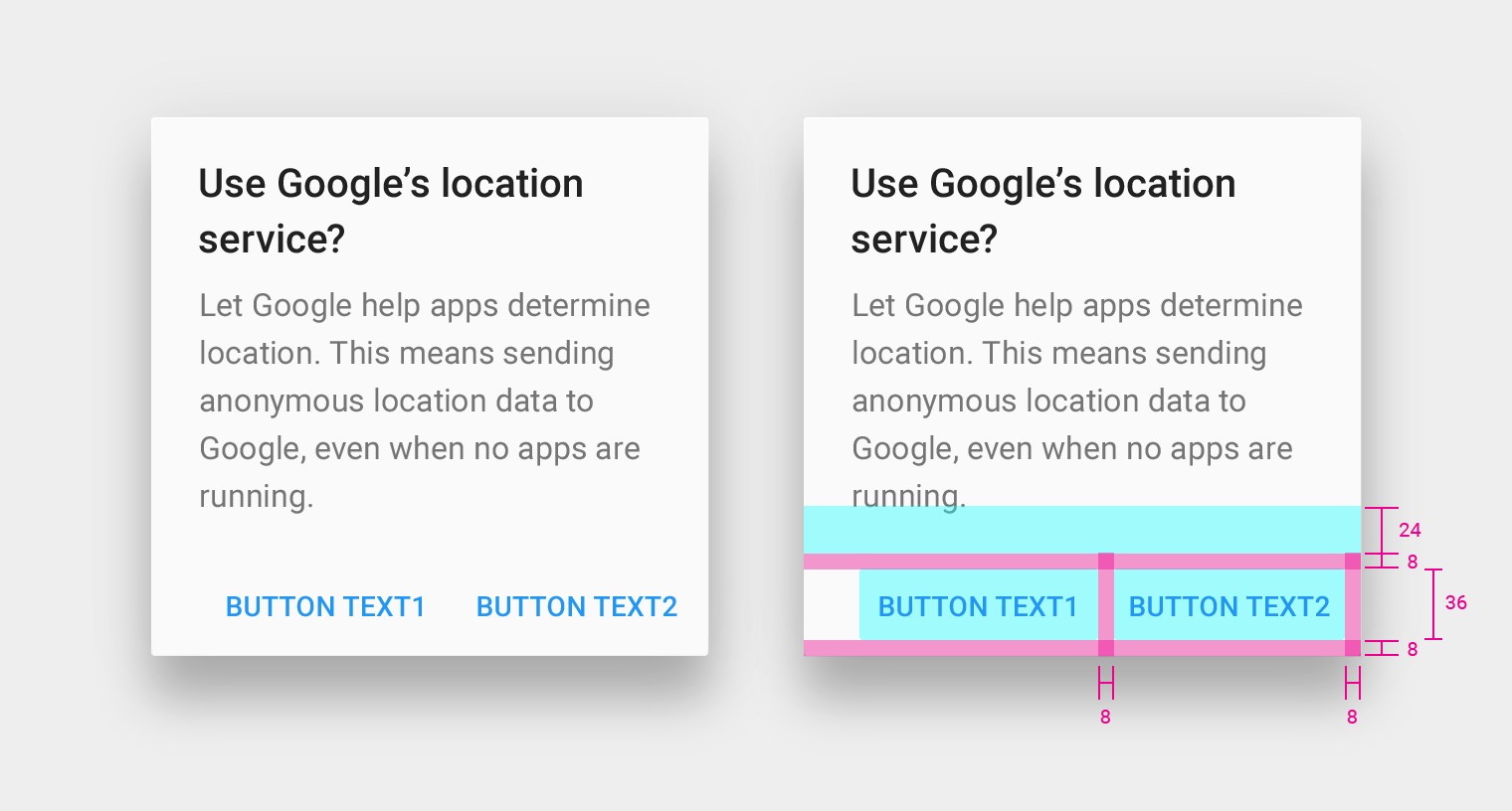 Material Design: Side-by-side buttons for OK/Cancel