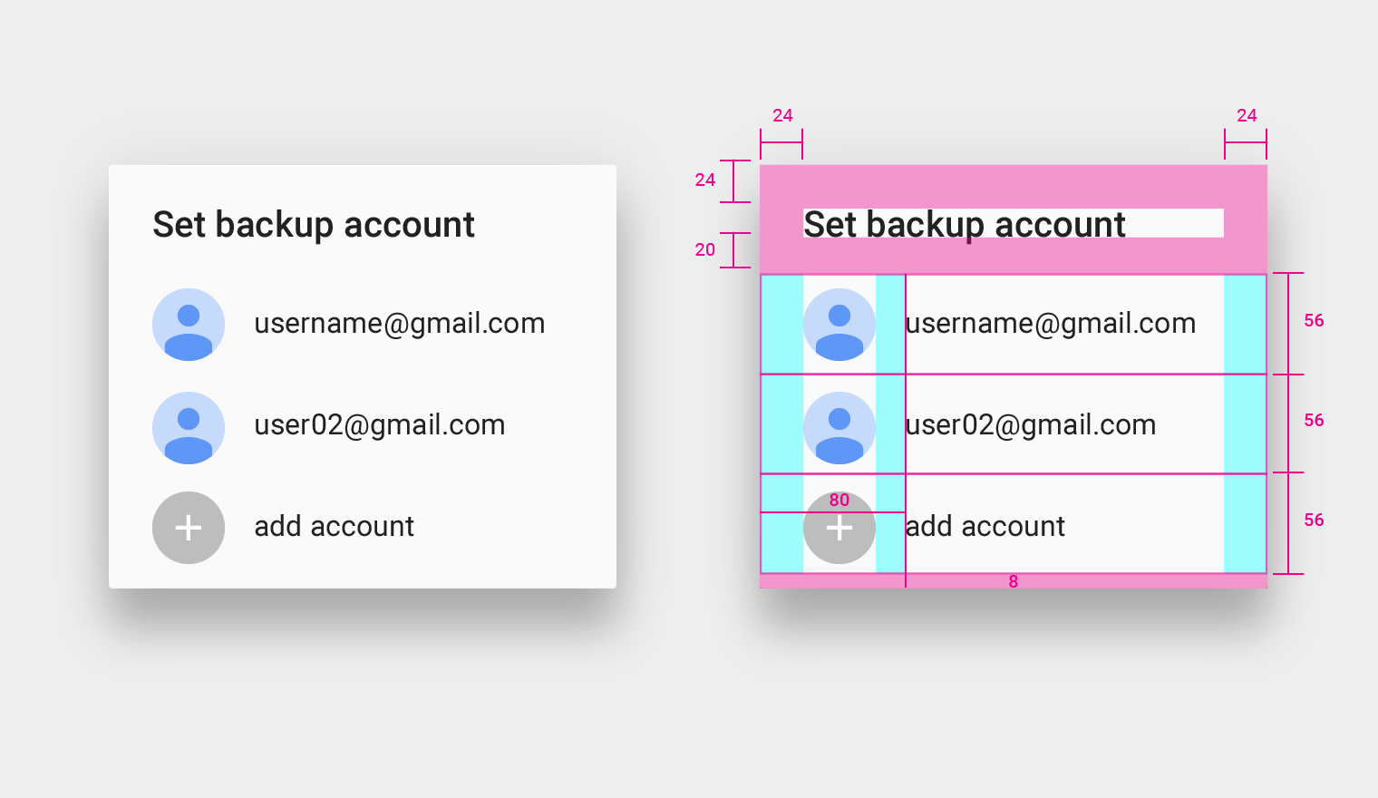 Material Design redlines for a simple dialog