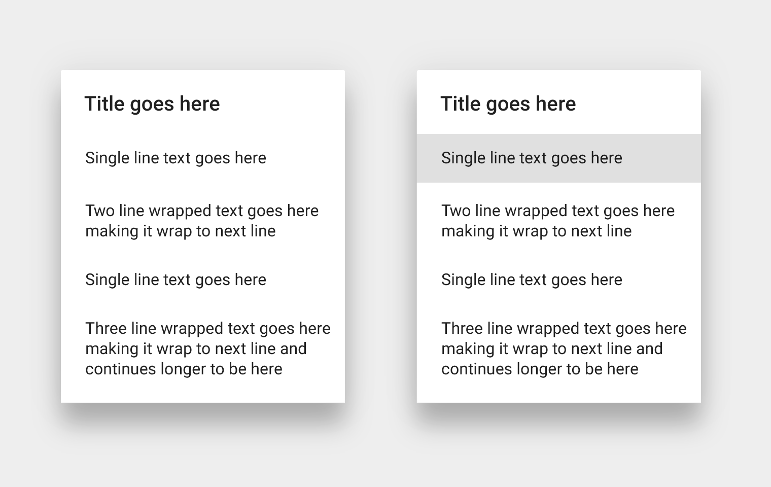 Simple dialog with varying row heights in Material Design