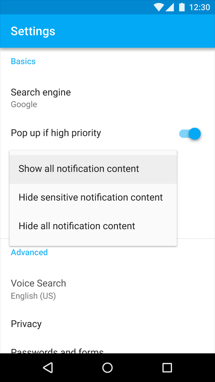 Simple menu examples in Material Design