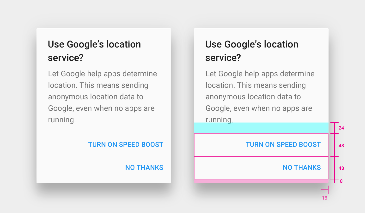 Stacked full-width buttons in Material Design for text labels