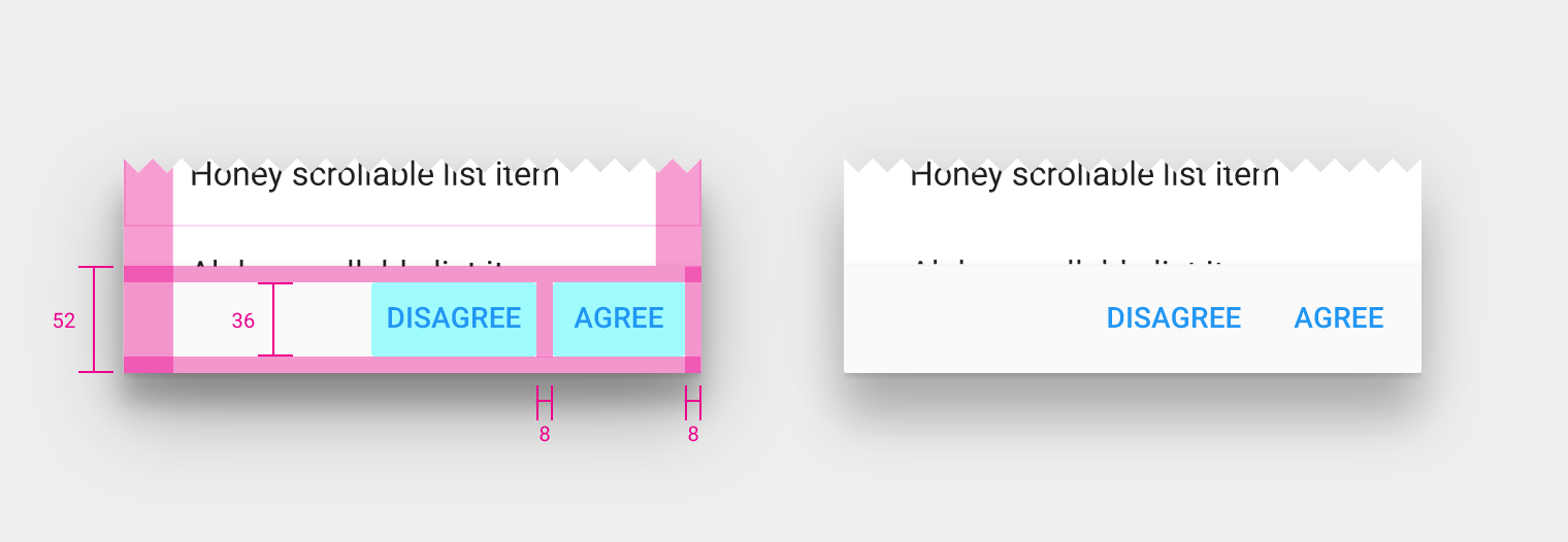 Details of the button area in Material Design dialogs