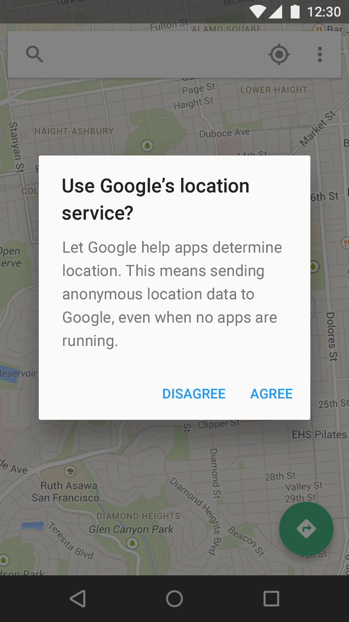 Material Design dialog with question, impact, and actions