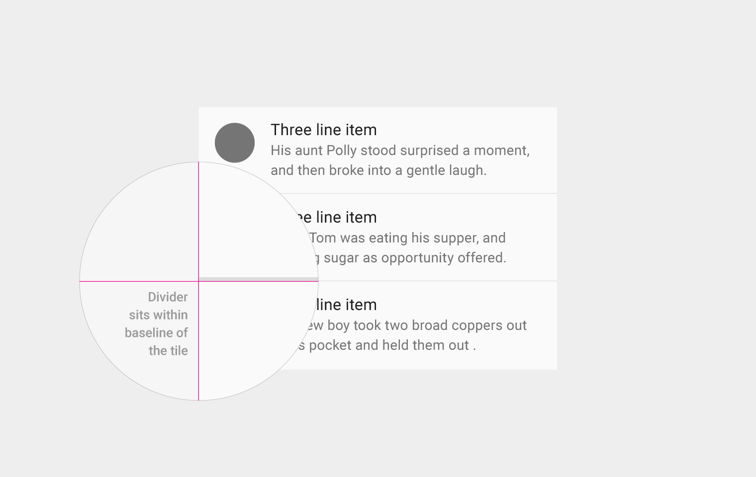 Divider within the tile baseline in Material Design