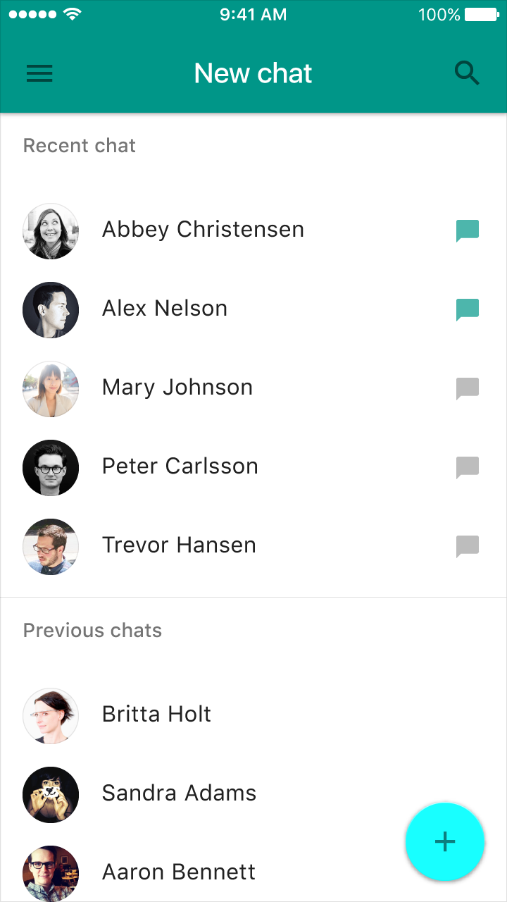 Material Design example of divider above subheader