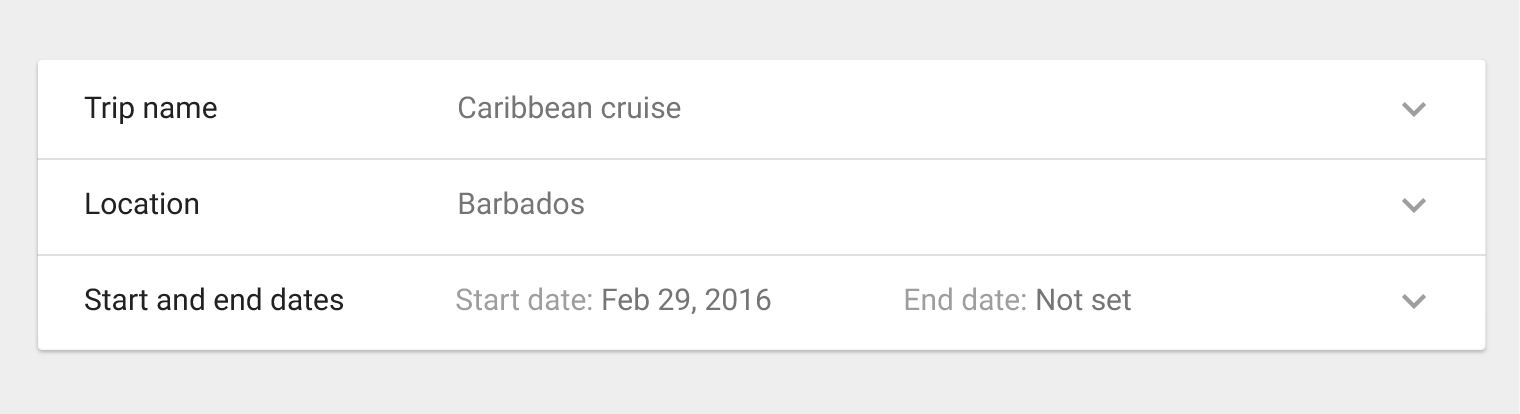 Collapsed panel example in Material Design