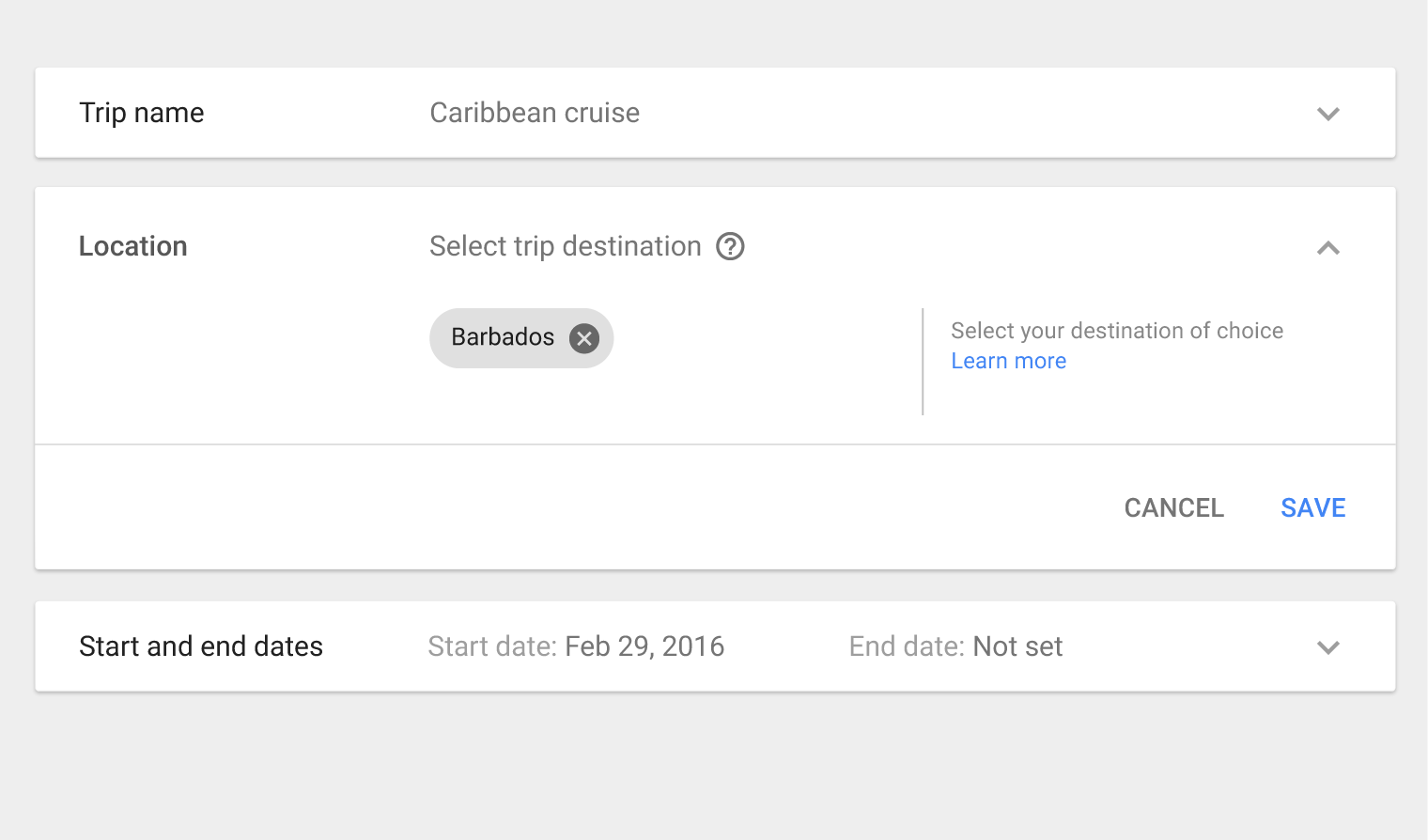 Extended panel example in Material Design