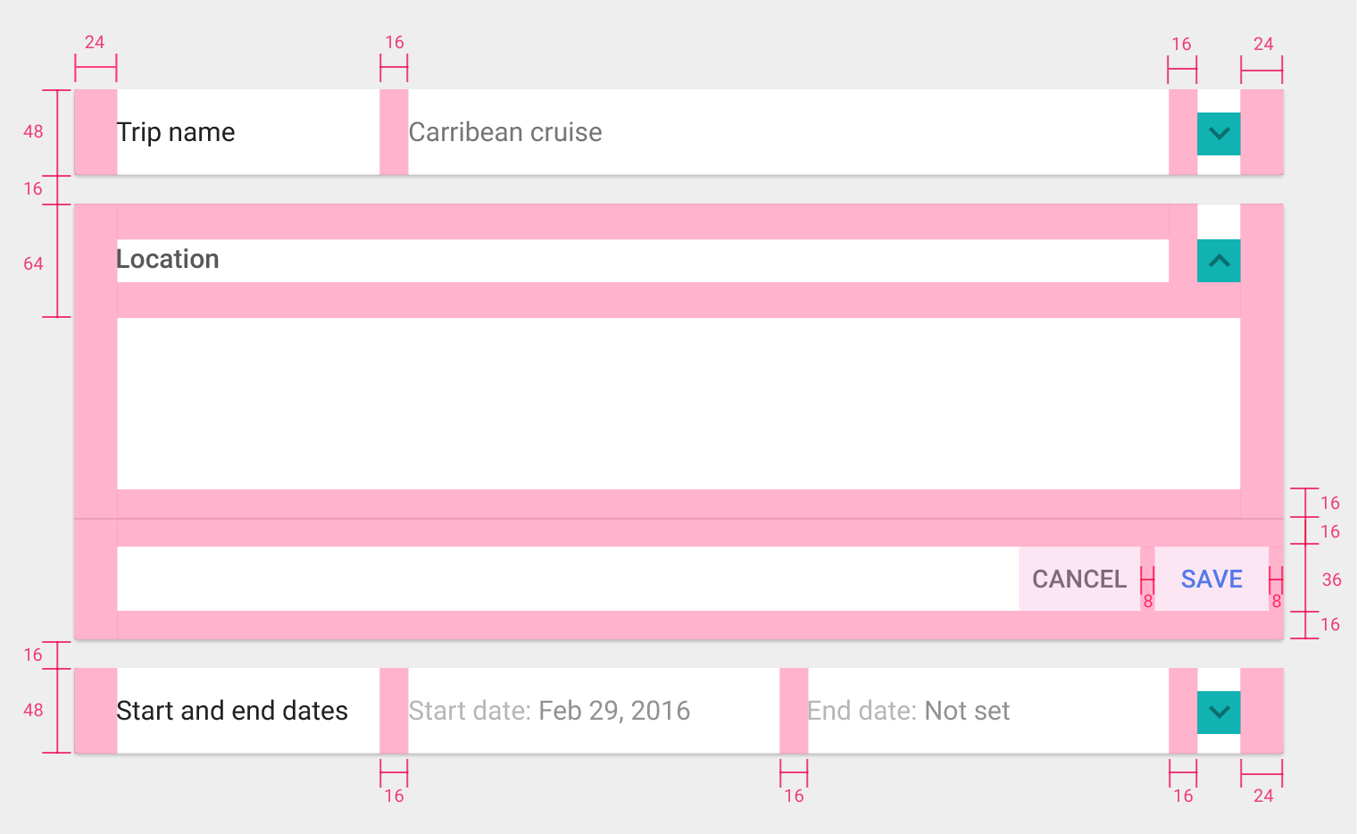Specifications for Material Design expansion panels