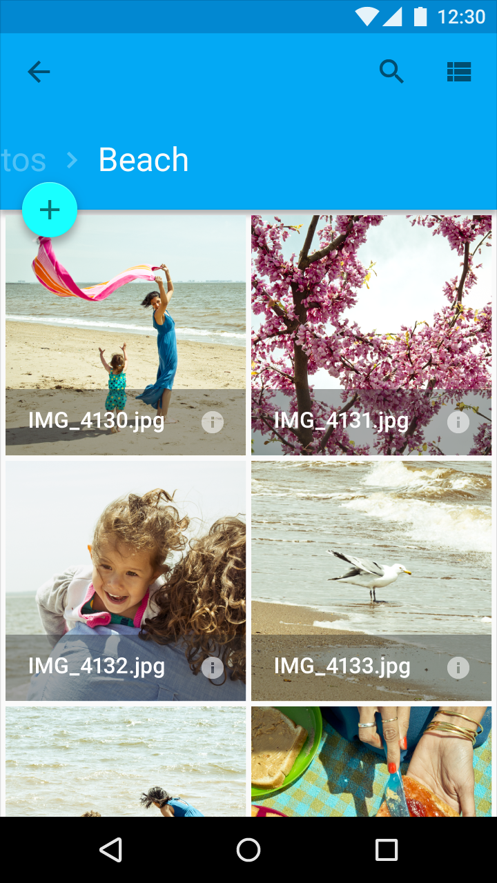 Material Design photo album footer with icon