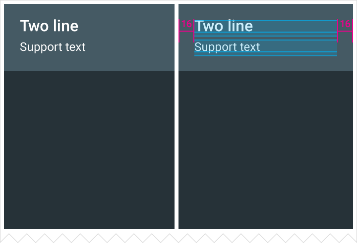 Material Design two-line grid list with 16dp padding