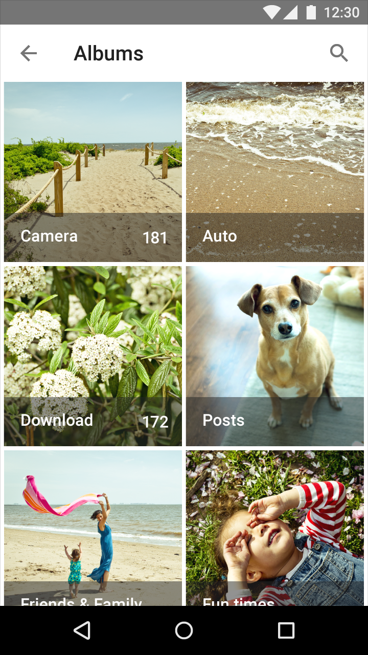 Material Design single-line grid list with 16dp padding