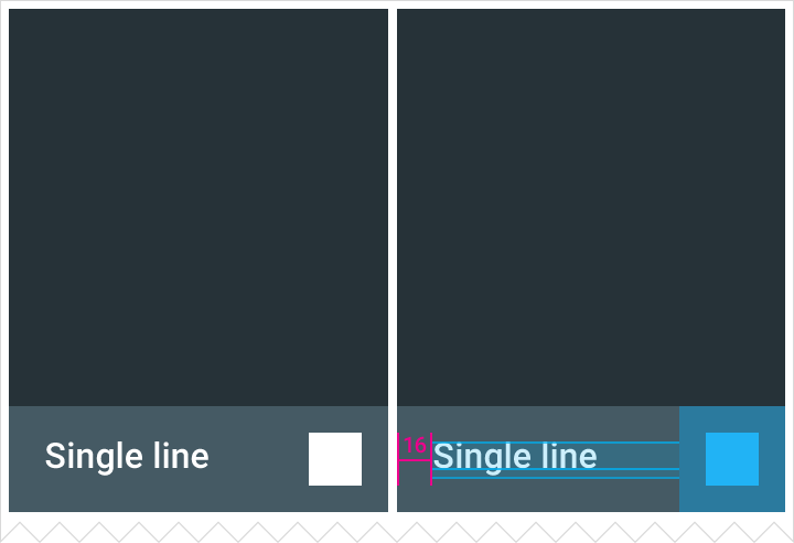 Single-line grid list footer with Material Design icon