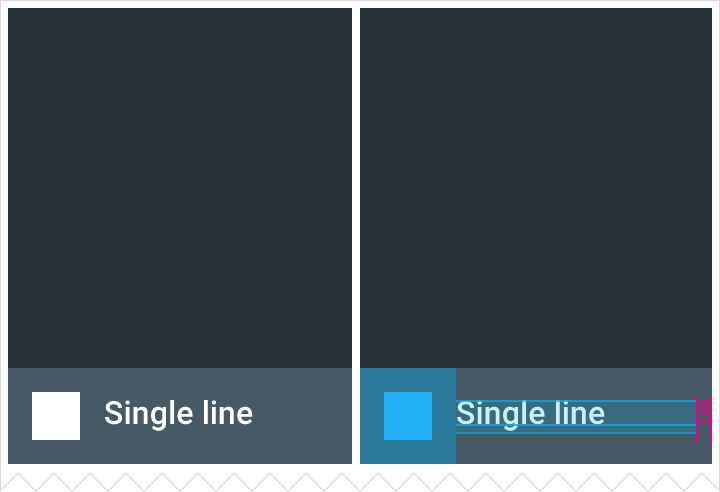 Icon footer in Material Design single-line grid