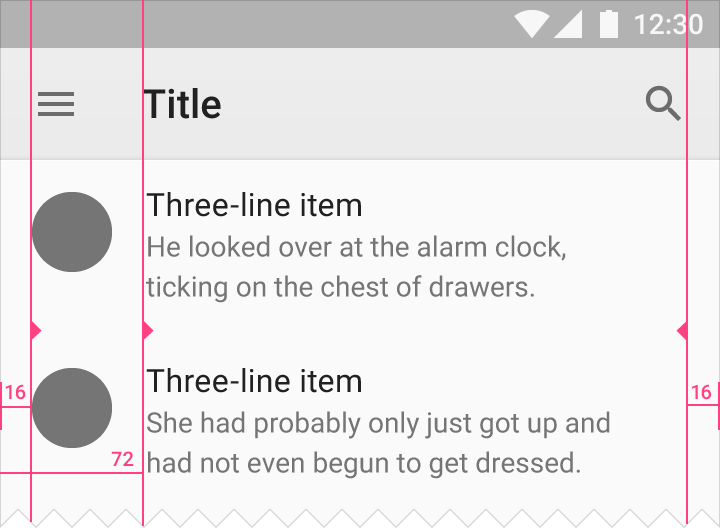 Material Design 中的三行列表规格