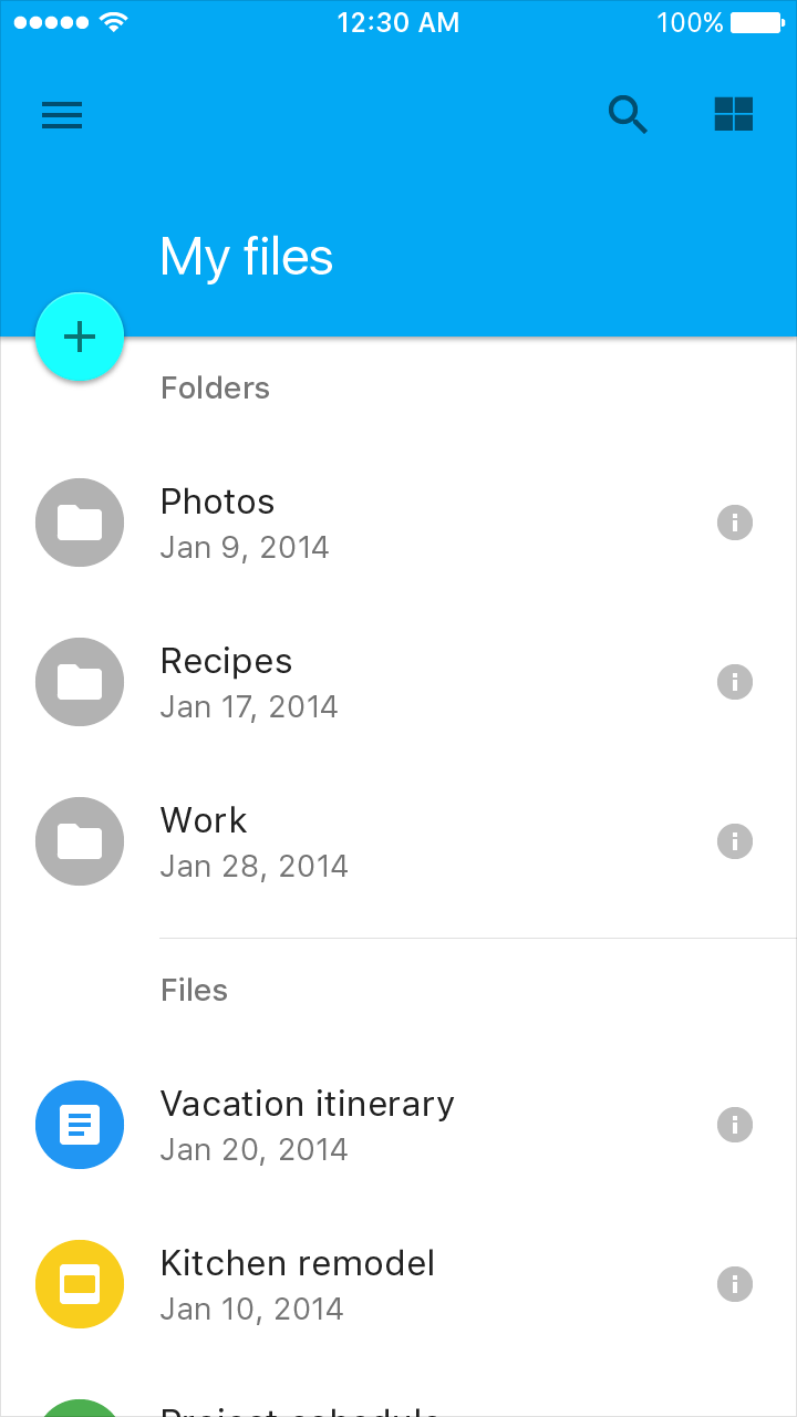 Material Design 中含头像、文本和图标的两行列表示例