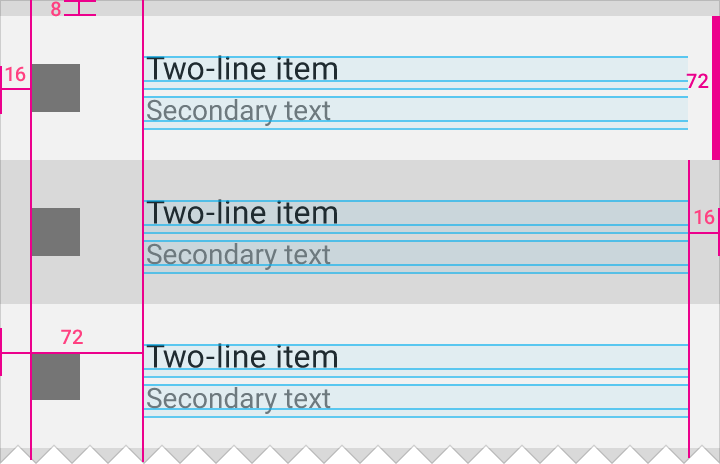 Material Design 中的含图标的两行列表规格