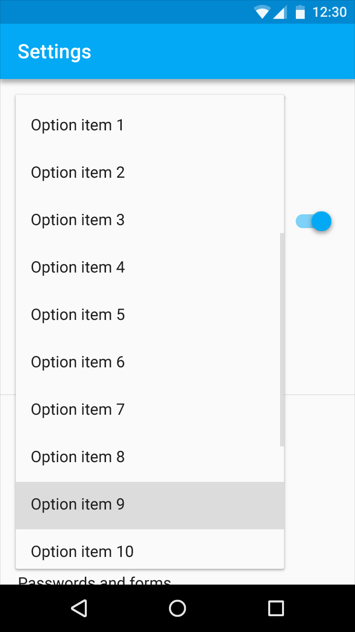 Material Design 中可滚动内容的默认滚动条