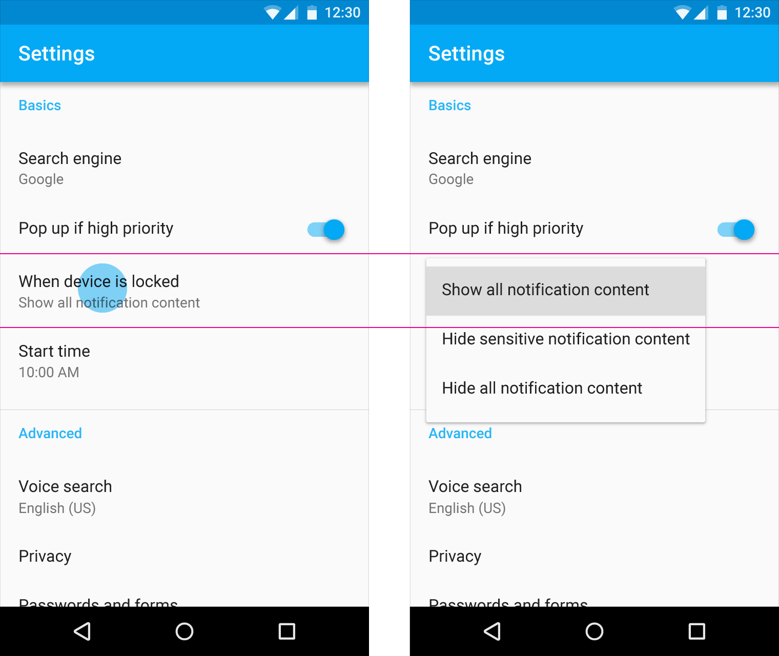 Material Design 中垂直对齐的选中菜单项