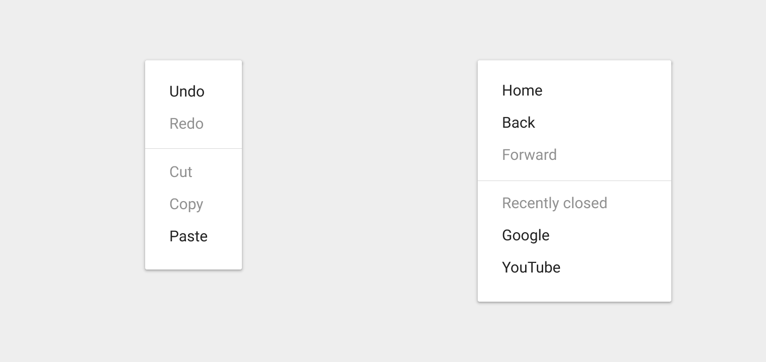 Material Design 中的禁用菜单项示例