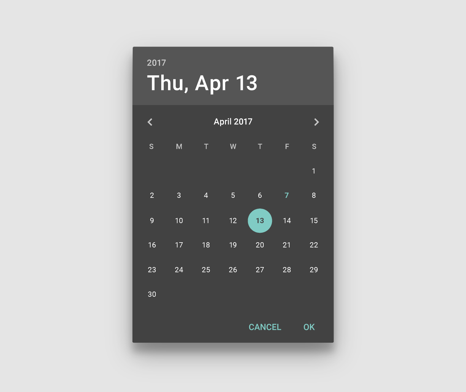 Material Design 暗色主题日期选择器