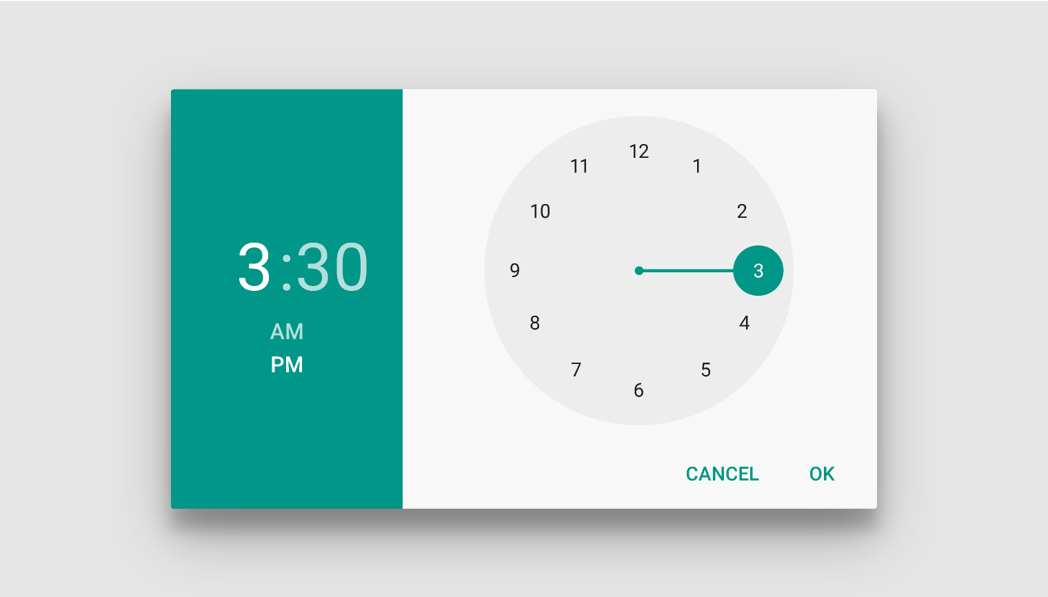 Material Design 时间选择器:亮色主题,横屏