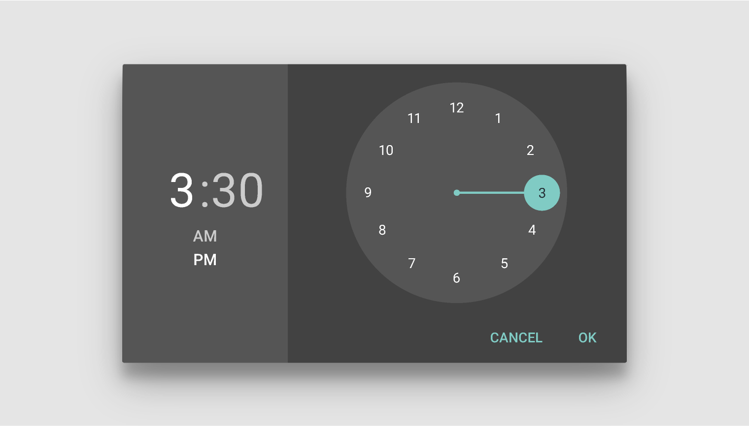 Material Design 时间选择器:暗色主题,横屏