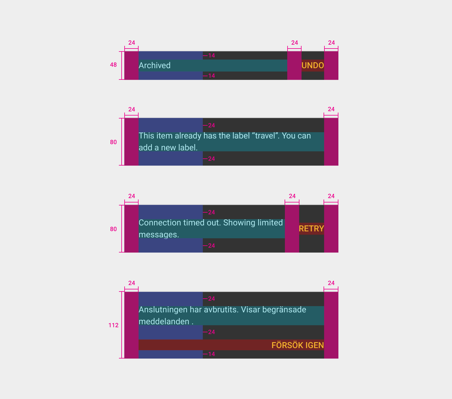 Material Design 移动端 Snackbar 规格