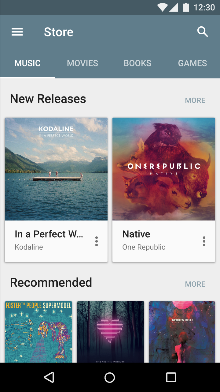 Material Design tabs for switching content facets