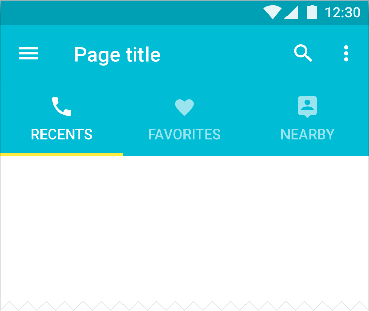 Material Design app bar and fixed tab bar with icons