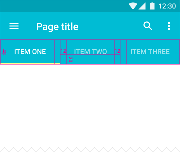 Material Design fixed tabs, text only, mobile portrait